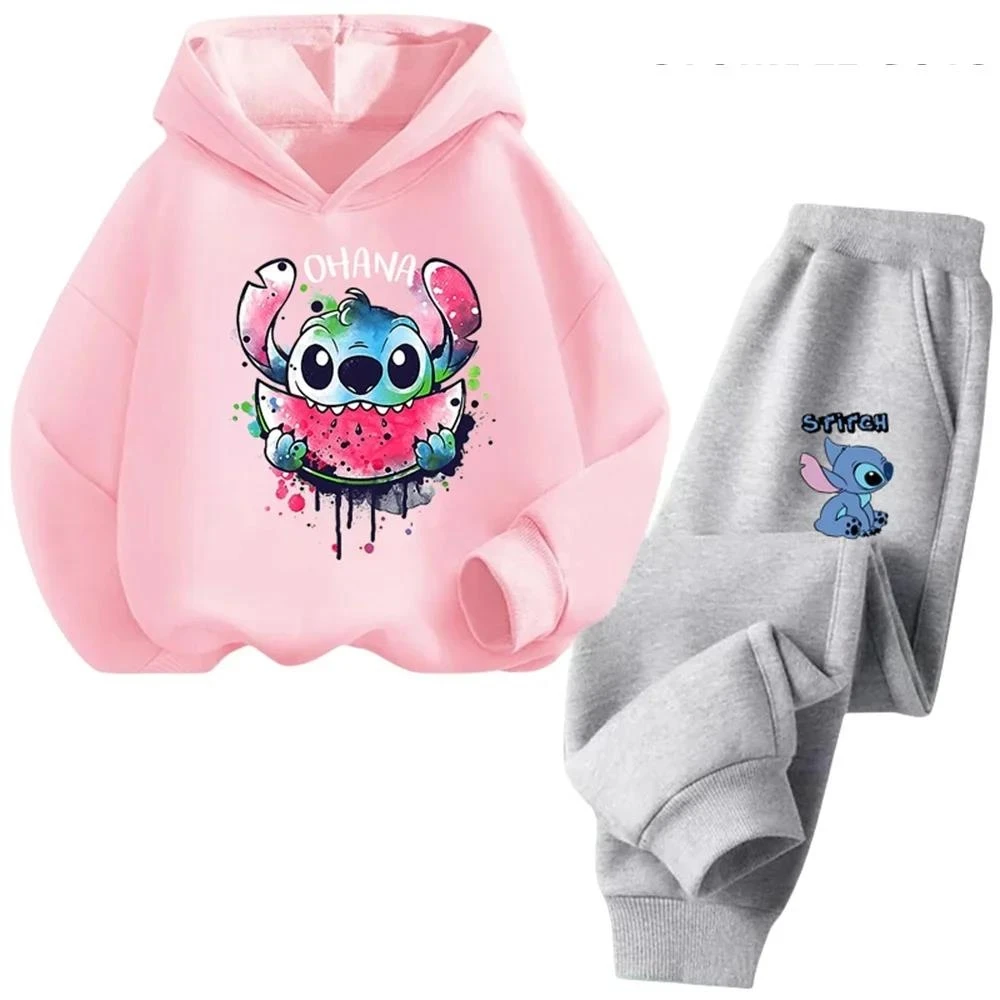 Children\'s Kawaii Stitch Children\'s Trucksuit Clothing 3-14 Years Old Boys and Girls Clothing Street Casual Sports Sweatshirt