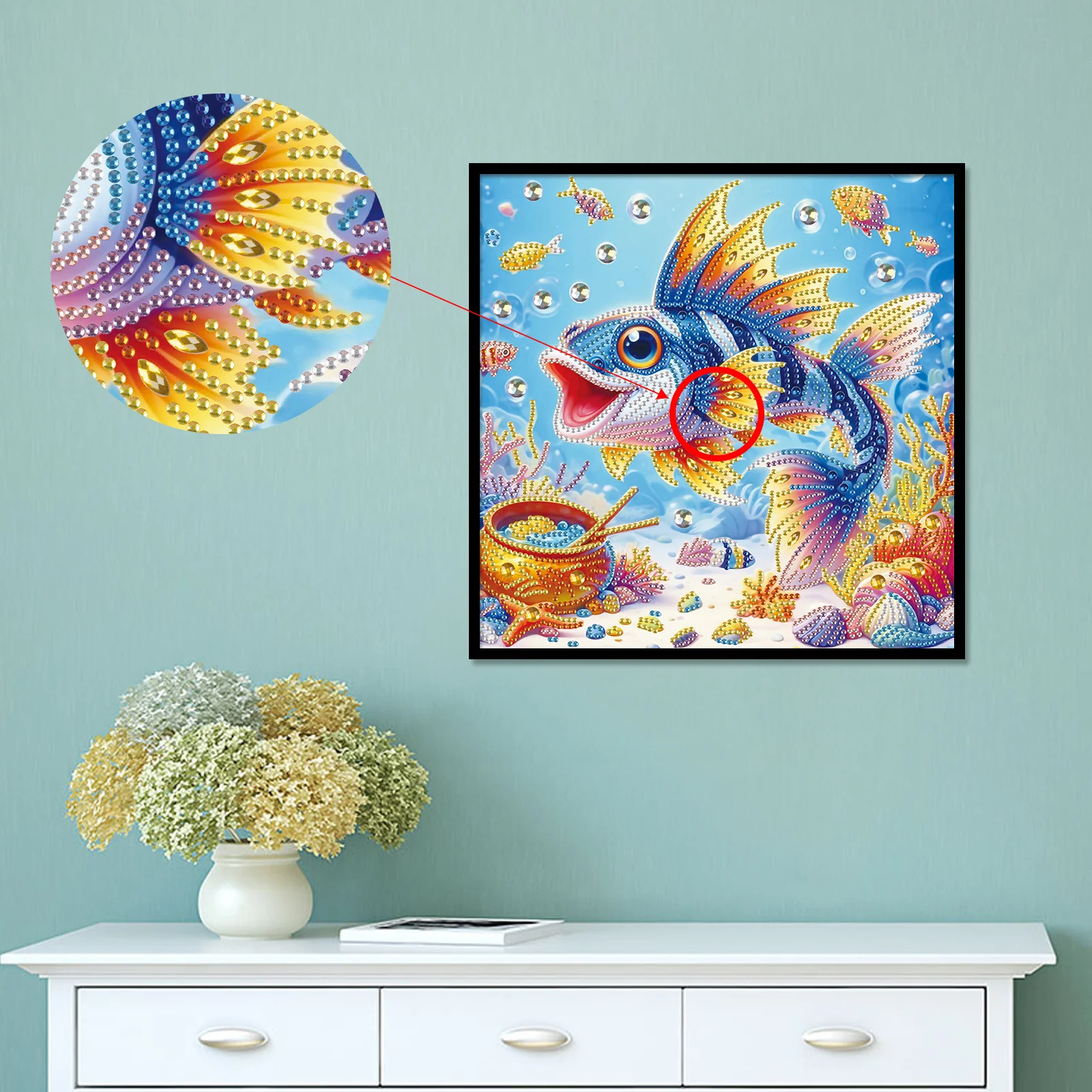 DIY Colorful fish 5D Special Shape Diamond Art Kits for Beginners,Diamond Art Painting Kits for Home Wall Decoration Gift