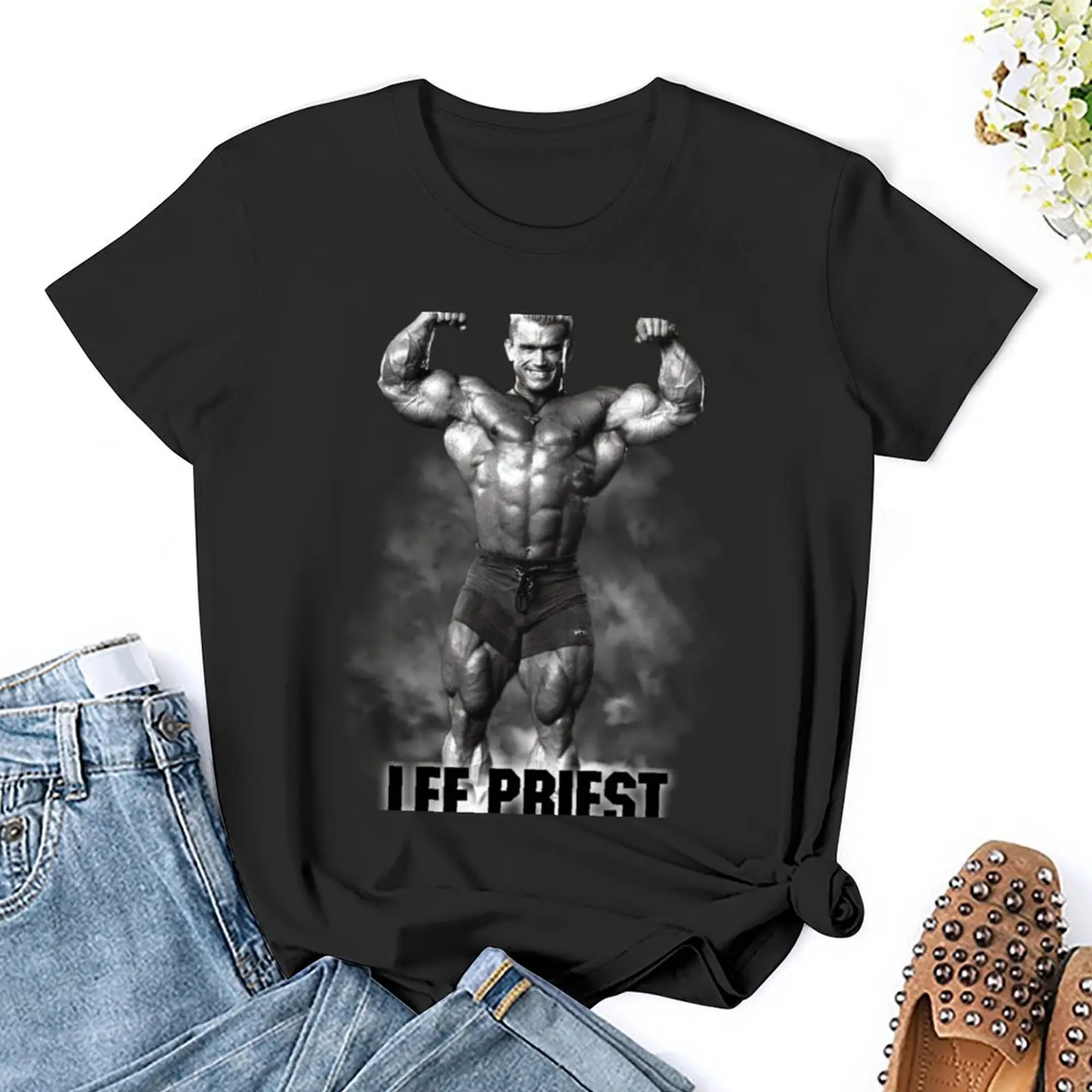 Lee Priester Doppel Bizeps Bodybuilder T-Shirt Anime plus Größe Tops Sport fans maßge schneiderte T-Shirt Kleid für Frauen plus Größe