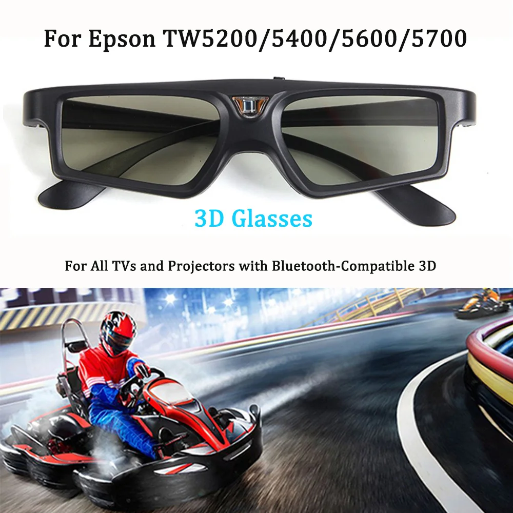 BT Active Shutter 3D Glasses for Epson TW5200/5400/5600/5700, For All TVs and Projectors with Bluetooth-Compatible 3D Technology