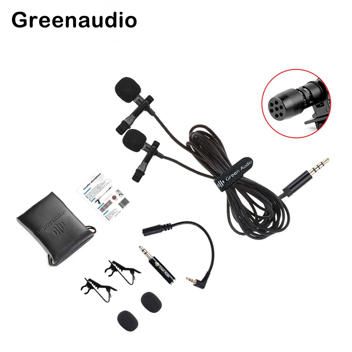 GAM-16D Portable Dual-Head Lavalier Microphone for Speech Tie Clip Lapel Interview Microphone