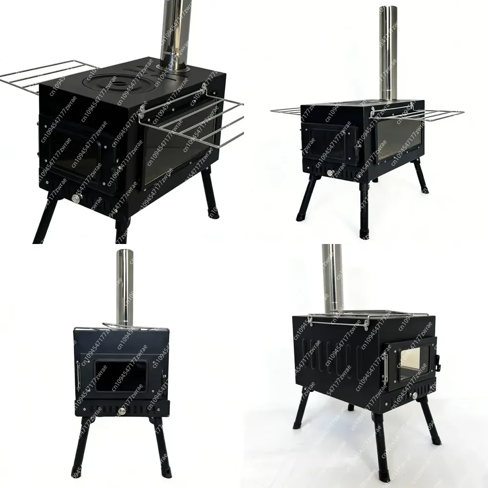 Folding Portable Carbon Steel Camping Wood Stove with Tent Heater for Outdoor Cooking Winter Backpacking & Picnic