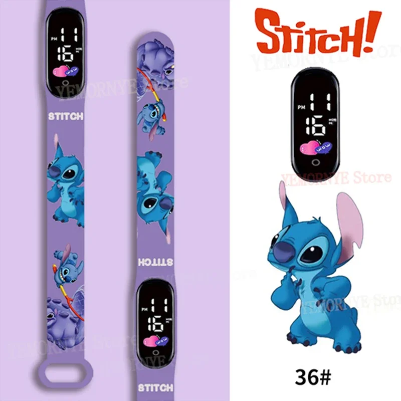 Disney Stitch Digital Kids' Watches Anime Figures LED Luminous Watch Touch Waterproof Electronic Sports Watch Kids Birthday Gift