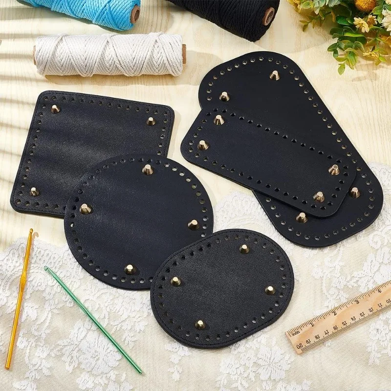 5 Style Crochet Bag Bottom PU Leather Bottom Shaper Pad Black Hand-Woven Bag Cushion Base with Holes Crochet Basket Base for DIY