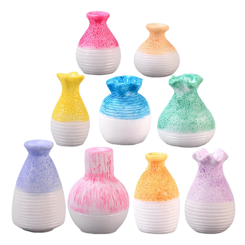 

9pcs Miniature Vase Decorations for Micro Landscapes Dollhouse Accessories Realistic Models Garden Sand Table Fish Tank