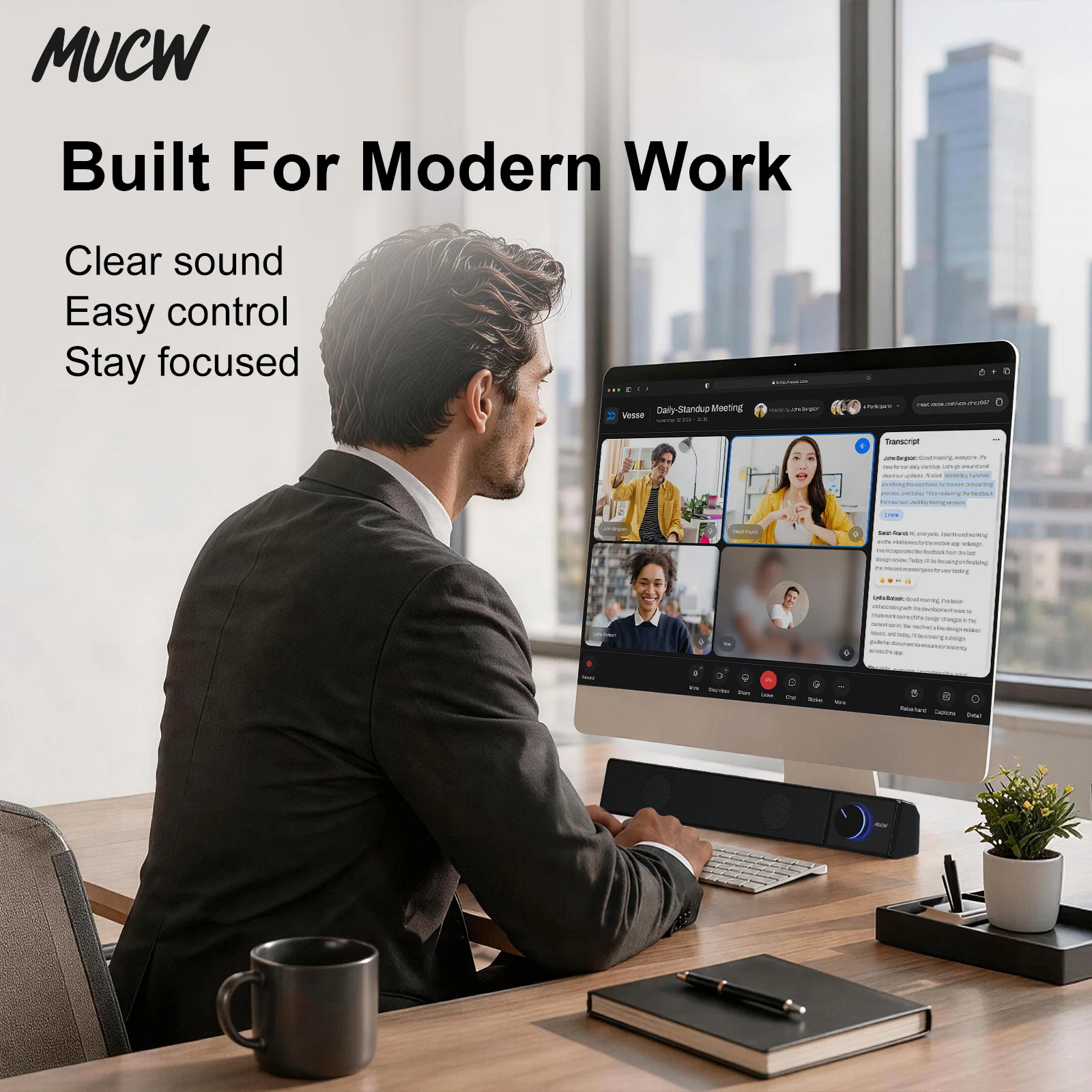MUCW MU‑C12 Wired Computer Soundbar 6W Stereo Desktop Speaker USB Powered 3.5mm AUX Input Sound Bar For Laptop Monitor PC Office Home view 7