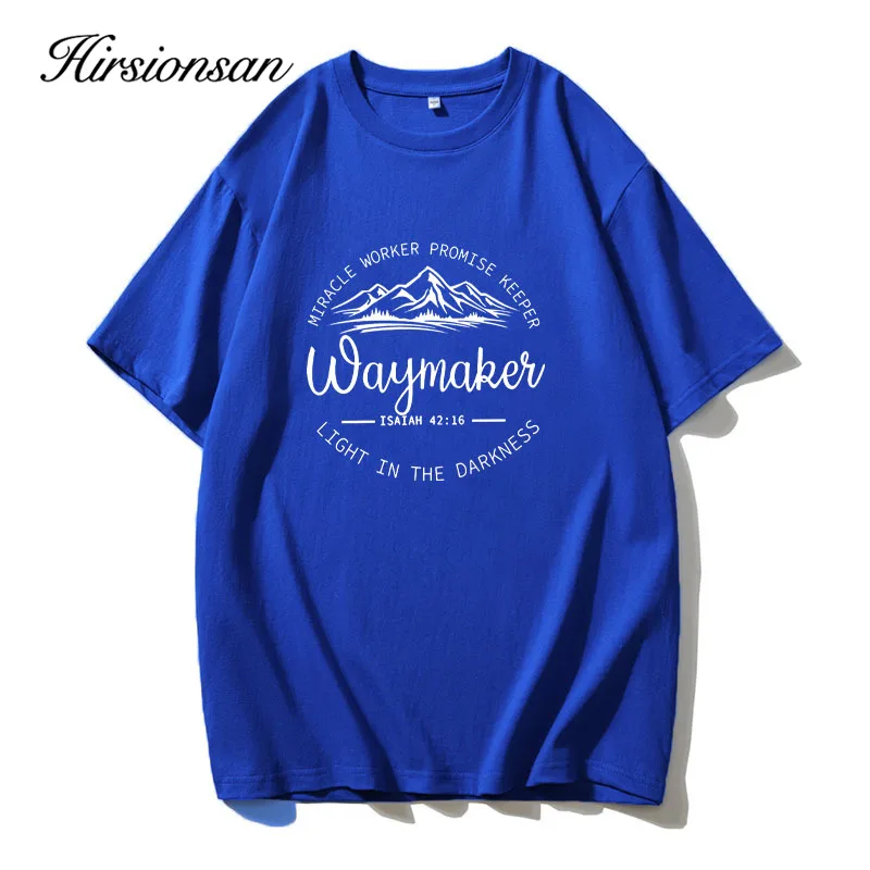 Hirsionsan 100% Cotton Mountain Print T Shirt Women 2024 Summer New Basic Vintage Tee Casual Loose Chic O Neck Female Couple Top