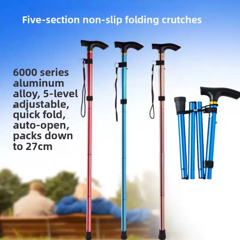 

5-Section Aluminum Alloy Outdoor Telescopic Walking Stick Outdoor Hiking Pole Non-Slip Elderly Walking Aid Hiking Stick