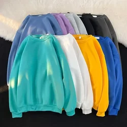 Couple Solid O-Neck Sweatshirts for Woman Korean Drop Shoulder Long Sleeve Sweatshirt 2023 Casual Loose Oversized Pullovers Lady