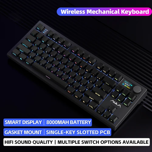 Imagen 1 del producto Teclado mecánico AULA S87 PRO, retroiluminación RGB personalizada, teclado inalámbrico para juegos Bluetooth con perilla de pantalla, junta de intercambio en caliente