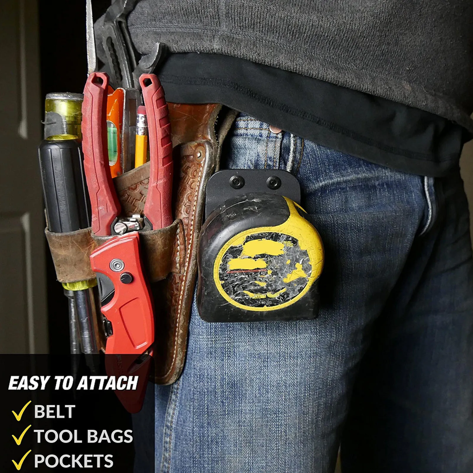 حامل حزام الحفر، خطاف من الفولاذ المقاوم للصدأ، شريط قياس الحفر الكهربائي، مشبك حزام للأحزمة بعرض يصل إلى 2 بوصة، حافظة الحفر #3