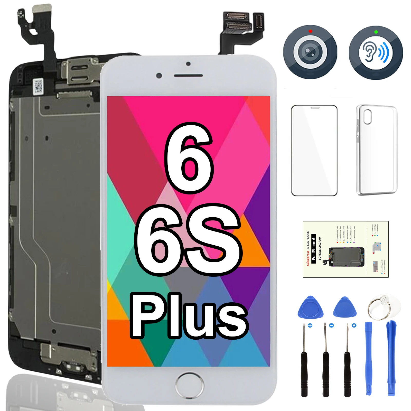 

AAA Screen For iPhone 6 6S Plus 6P 6SP LCD Display Full Set Assembly Replacement Kit Touch Digitizer+Front Camera Home Button