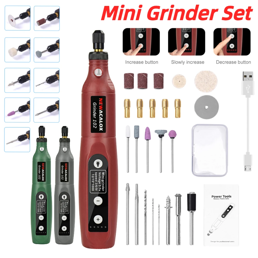 

26PCS/Set Electric Grinder Variable Speed Carving Grinder Kit Built-in LED Light USB Charging Mini Grinder Machine for Polishing