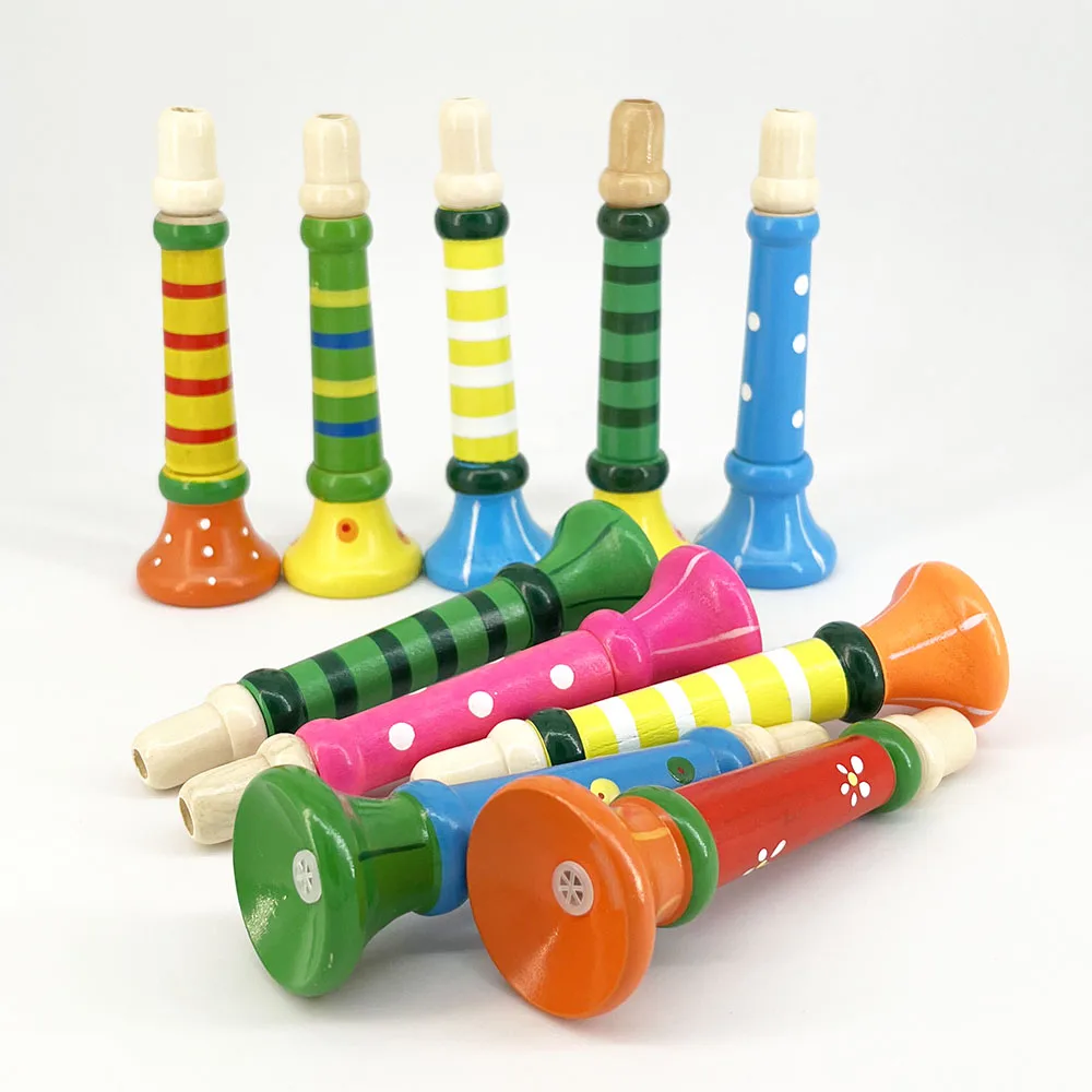 Trompete de madeira crianças brinquedo chifre apito instrumento musical para crianças cedo educacional montessori brinquedos jogos de treinamento sonoro