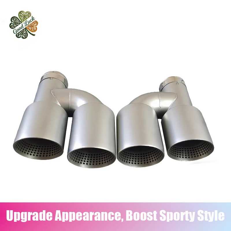 1PC NO Logo Stainless Steel Car Exhaust Pipe, One-in-Two-Out Straight-Through H-Type Car Cutting-Edge Car Exhaust 63mm