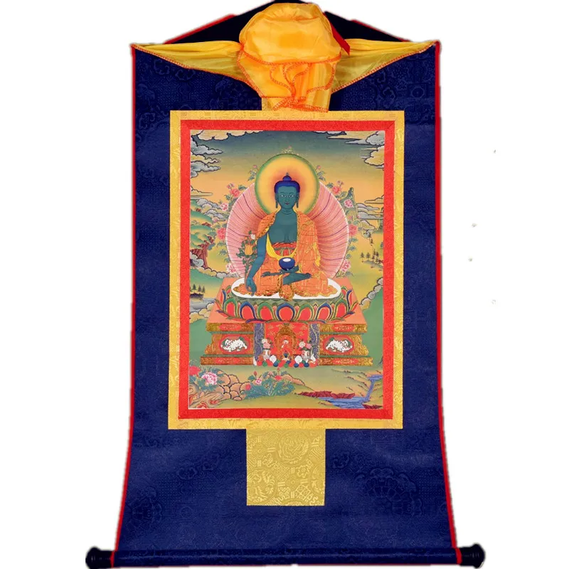 

Tibetan Gilding Buddhist Bhaiṣajyaguru/Medicine Buddha Exquisite Fengshui Wall Hanging Decorate Thangka for Home/Office/Altar