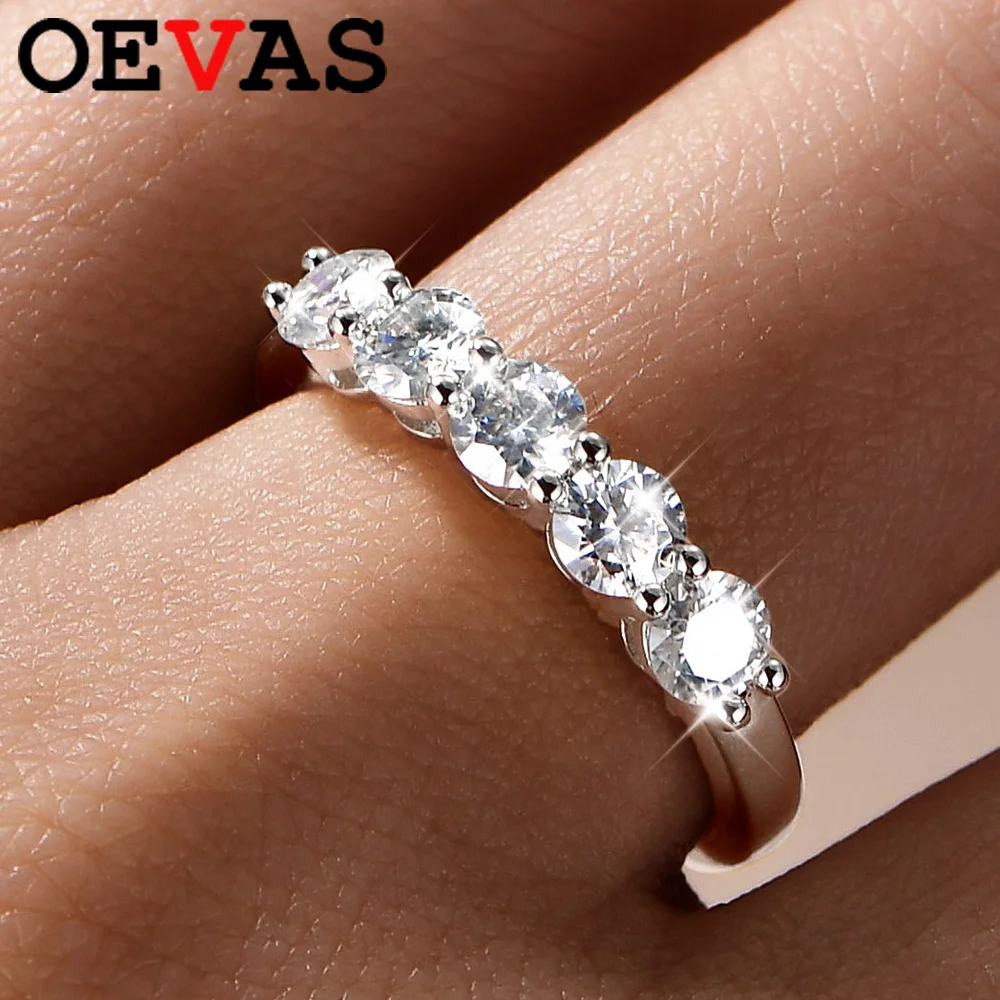 

OEVAS 5 stones Each 4MM Moissanite Wedding Rings For Women S925 Silver Plated 18K Gold Engagement Party Fine Jewelry Gift