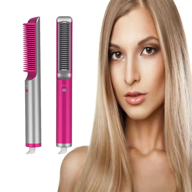 Temperature Adjustable Fast PTC Heating Anti-Scald Ceramic Coating Straighting Curling Comb Electric Hair Straightening Brush