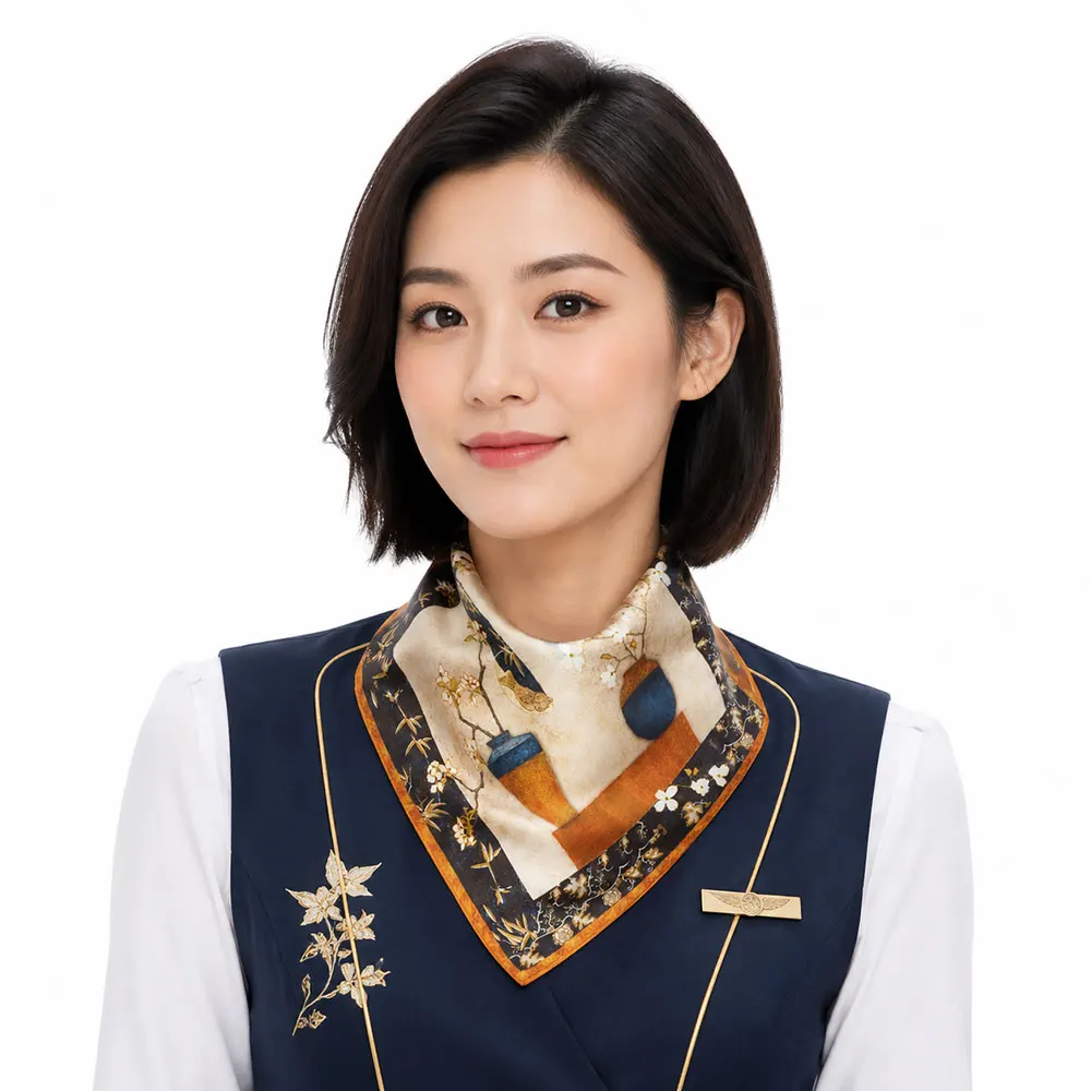 53cm Pure Silk Scarf Women Oriental Floral Bandana Bamboo Blossom Neckerchief Vintage Vase Art Square Head Wrap Elegant Gift