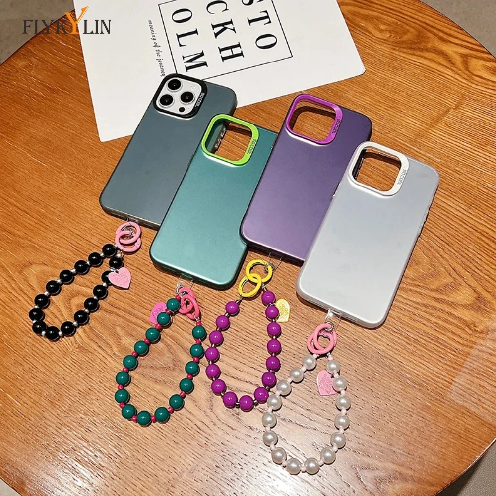 Bunte Liebe Perlenkette hängende Handyhülle für iPhone 16 15 14 13 12 11 Pro Max X XR XS Max 8 7 Plus SE 2020 stoßfeste Abdeckung