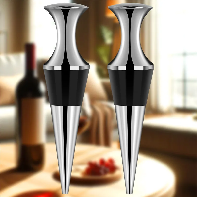 سدادة زجاجات محمولة من الفولاذ المقاوم للصدأ ، موفّرٍ قابل لإعادة الاستخدام ، سدادة فضّية ، ملحق بار ، مناسبات الزفاف ، 2 النبيذ لكل مجموعة