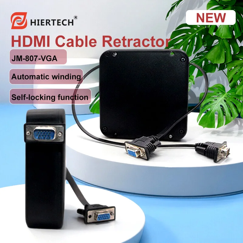 Hiertech Black 100% Pc Material Automatic Cable Retractor with Self-Locking Function Jm-807-Vga High-Frequency Cable 1.45m for Computer Host Use Small Portable Installation Cable Reel