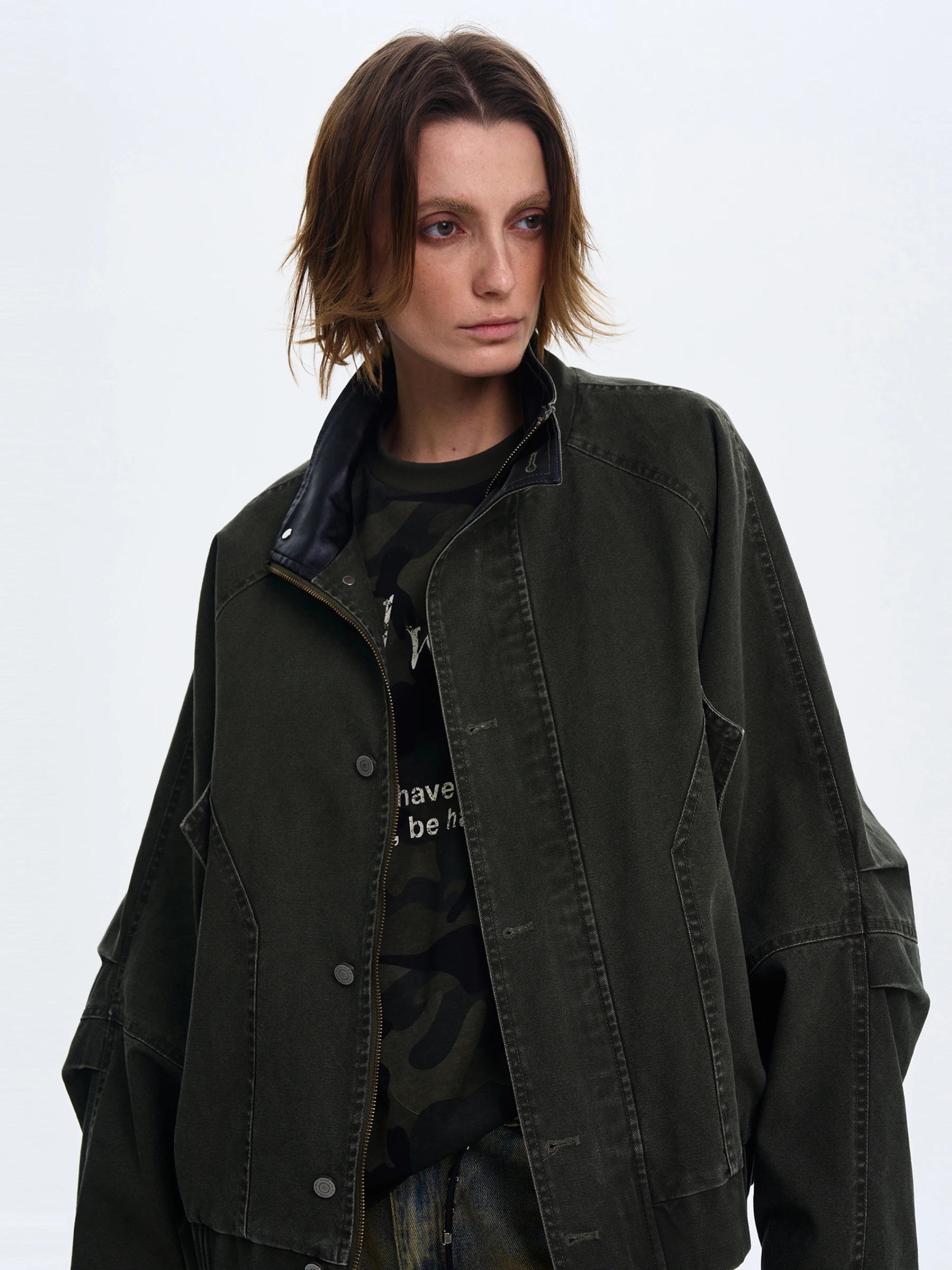 

MADWITCH Vintage Waed Hunting Jaet Men's Loose ort Stand Collar Jaet Youth Trend Spring 2025 Long Sve Stand Fit