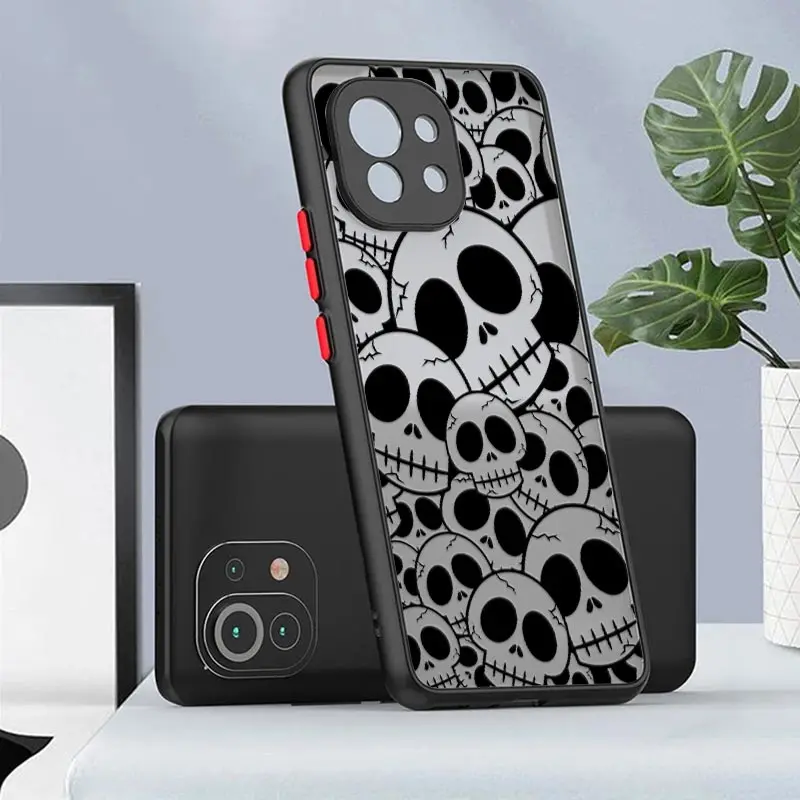 Phone Case For Xiaomi Mi 11 Lite 5G NE 11T 12 12T Pro 9 10 POCO X3 NFC F3 F5 M3 M4 X4 Pro X5 5G Matte Cover Black Skull Skeleton