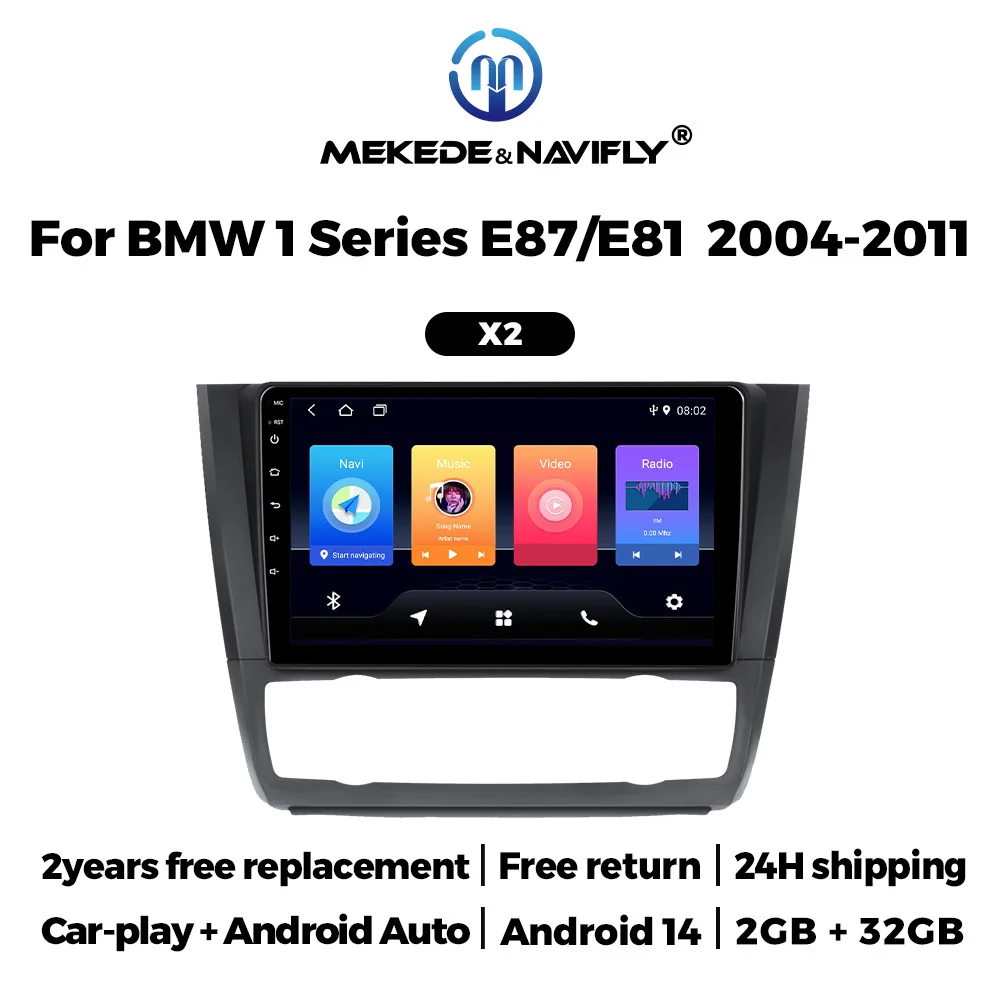 

NaviFly 9inch 2Din Head Unit Android 14 Car Radio Multimedia Video Player GPS BT For BMW 1 Series E81 E82 E87 E88 AT 2004-2011