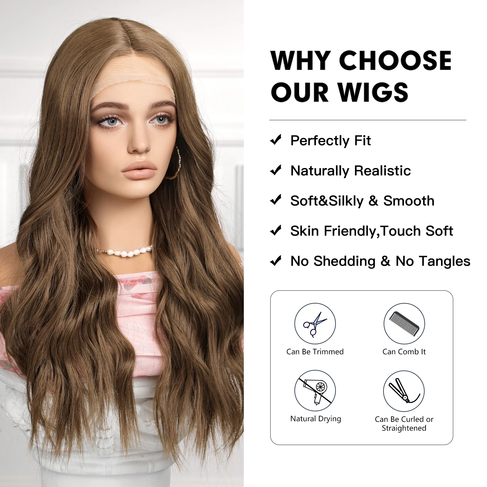 CharmSource Synthetic Women\'s Front Lace Wig Long Wavy Wigs Ombre Brown Daily Party High Density Heat Resistant Hair