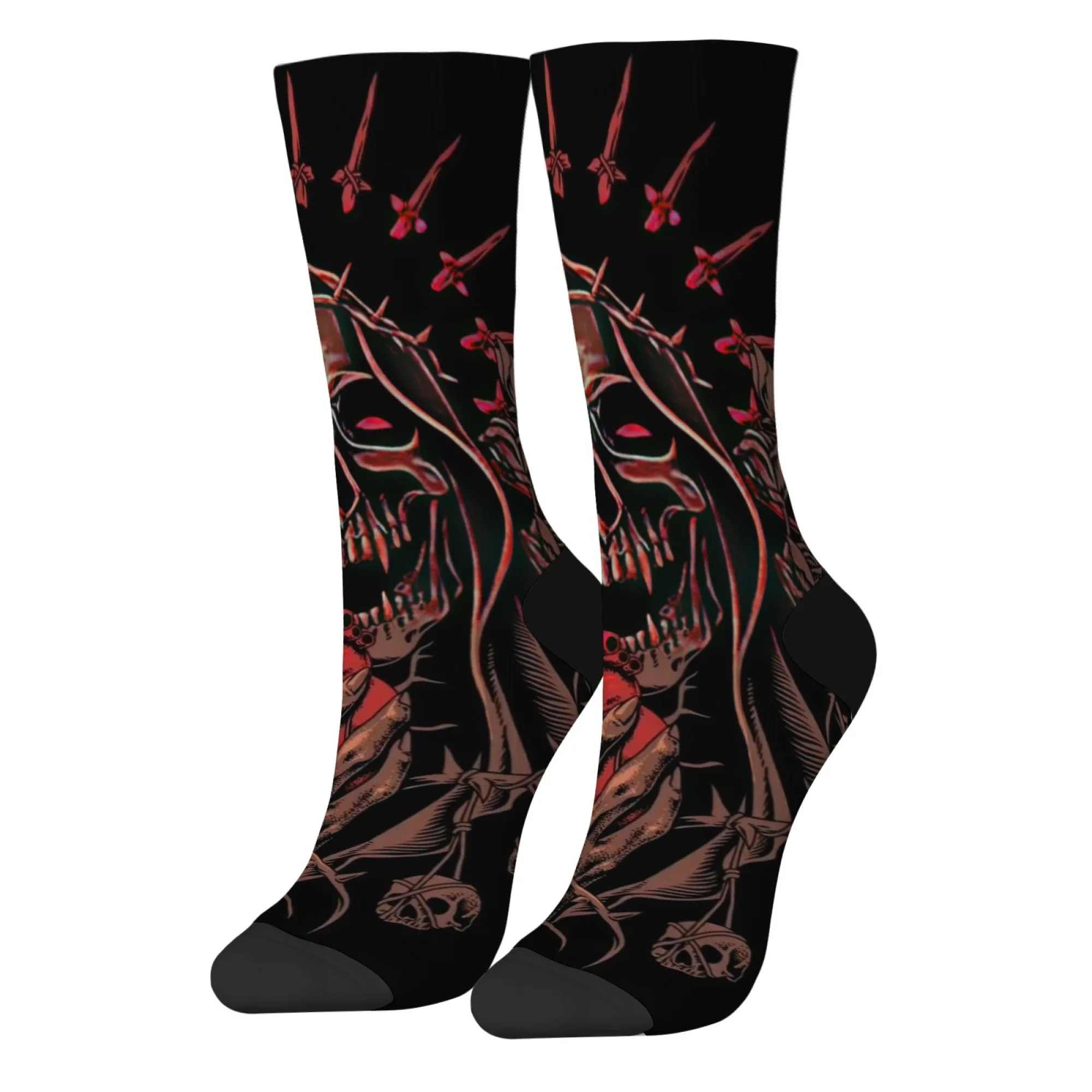 Dark Punk Style Skull Biting Heart Printed Men's Socks Creative Novelty Comfortable Breathable Casual Sports Socks Unisex Socks