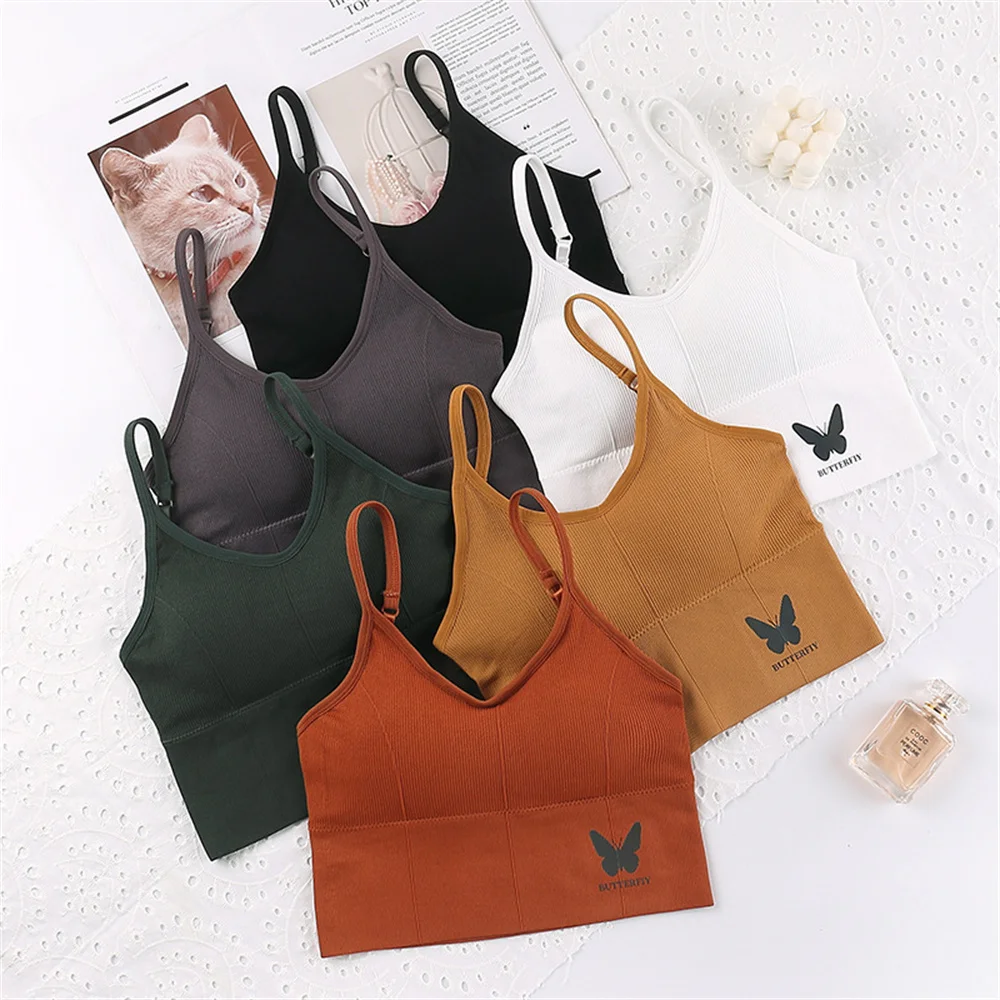 

Colorful Butterfly Printed Women Sleeveless Seamless Bra Sexy Crop Tops Tube Top Female Sports Bra Crop Deep V Beauty Back Bra