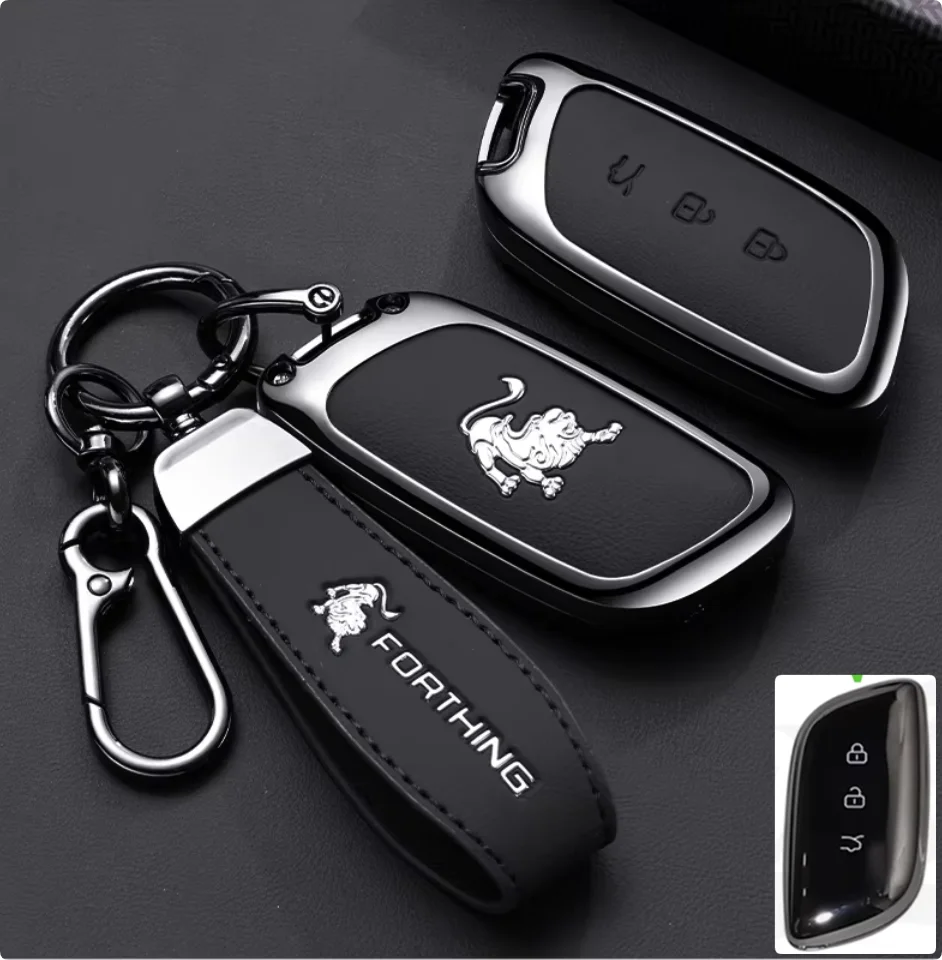 Car Styling Zinc Alloy Leather Key Case Cover Holder Chain For Dongfeng Fengxing Forthing S7 Key Protective Shell Accessories