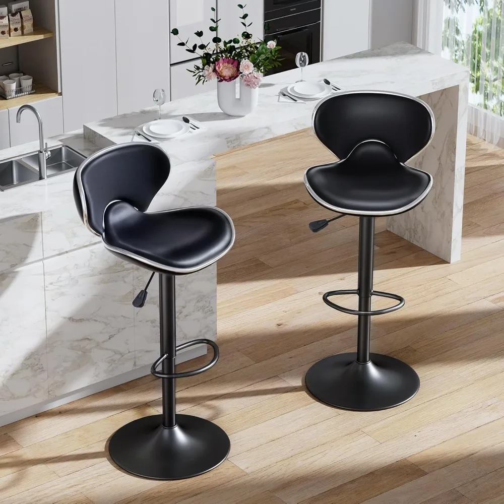 

Bar Stools Set of 2, Adjustable Swivel Barstools, Modern PU Leather Counter Height Bar Chair with Back and Footrest