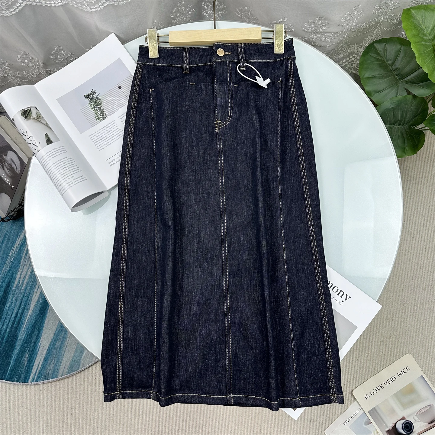 Fashionable High Waist Midi Denim Skirt Women's Spring Cotton A-Line Skirt Slimming Effect Quick Transformation Waist Slim
