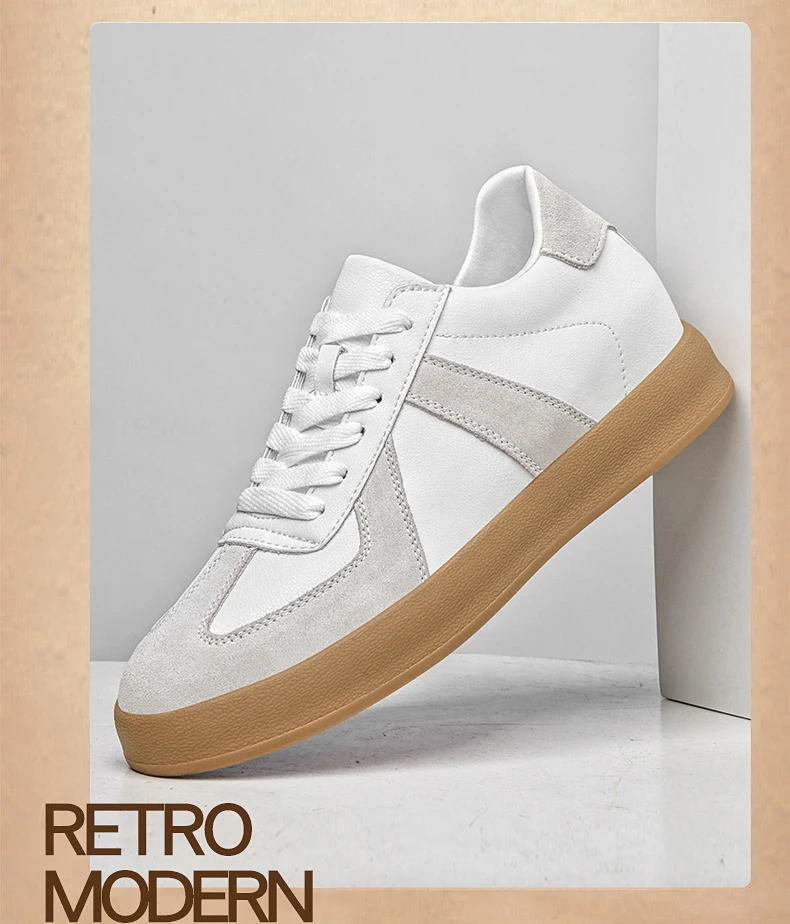 Men's Invisible Height Increasing Shoes 6/8cm German Training Shoes Breathable Genuine Leather Retro Casual Sports Shoes