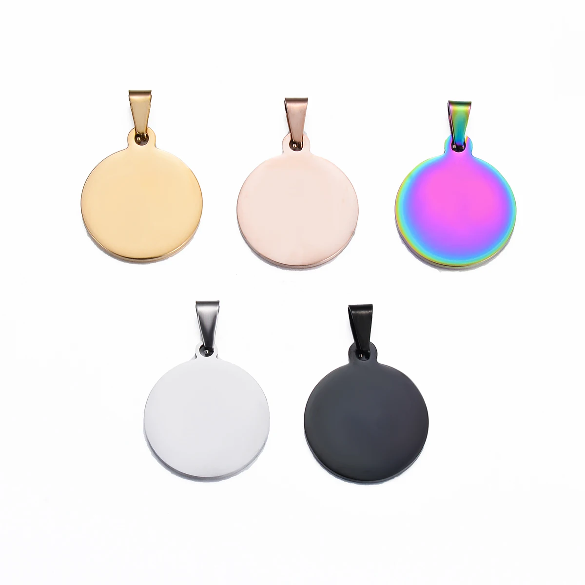 10Pcs/lot WholesaleMirror Polishing Stainless Steel Round Blank Dog Tag Charm Pendant Necklace DIY For Making Jewelry 5 Colors　