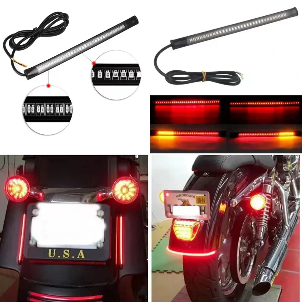 Motorcycle light strip Flexible 48 LED brake light turn signal motorcycle license plate tail light