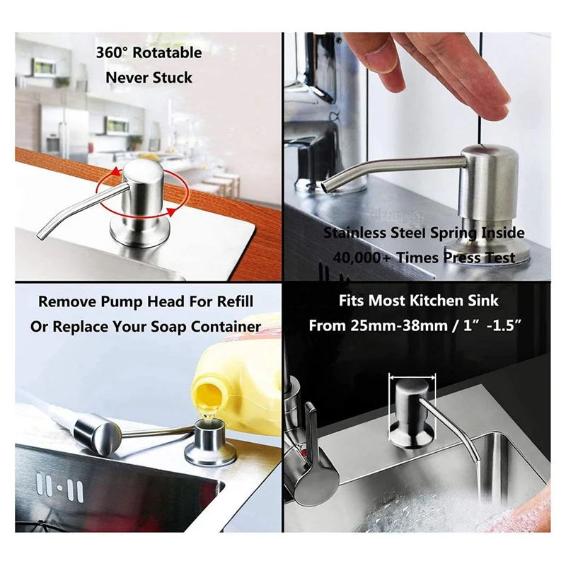 A76K Sink Built In Countertop Soap Dispenser Pump Head With 45.5Inch Extension Tube Kit For Kitchen