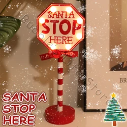 2024 Christmas Retro Lamp Santa Decoration Led Warm Light Stop Here Street Sign North Pole Wooden Bedside Lamp Xmas Home Decor