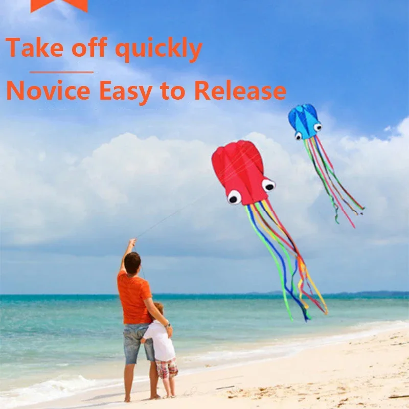 Grand cerf-volant pieuvre 3D avec ligne de poignée pour enfants, jeu d'été en plein air, logiciel de cascade professionnel, cerf-volant de plage puissant, jouet pour enfants, 4m