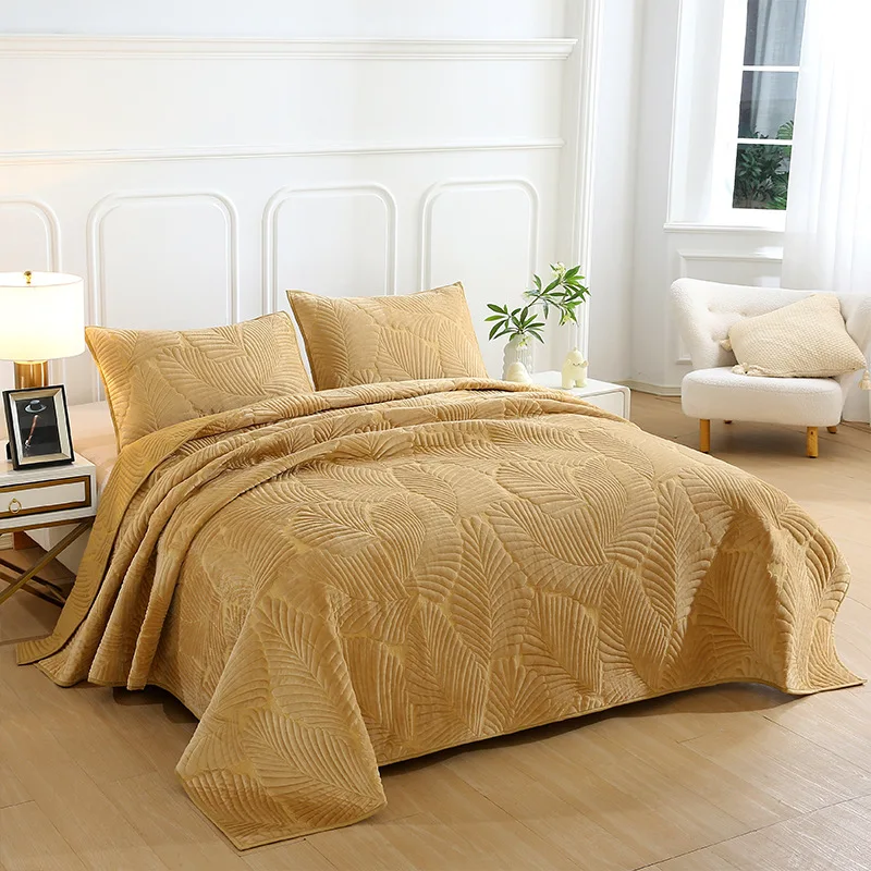 

Winter Thermal 3-Piece Quilt Set, Super Soft Milk Fleece Comforter, Solid Color Thick Crystal Velvet Bedspread, Home Decor