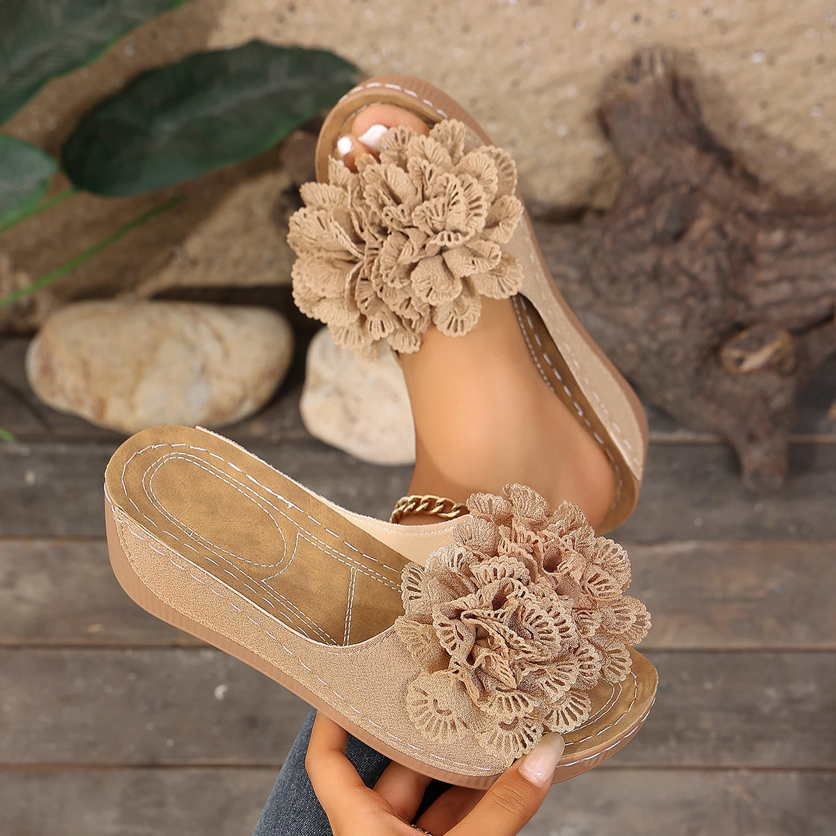 2026 New Women Platform Sandals Comfortable Flower Wedges Slippers Slip on Fashion Woman Shoes Summer Sandals Slides Women