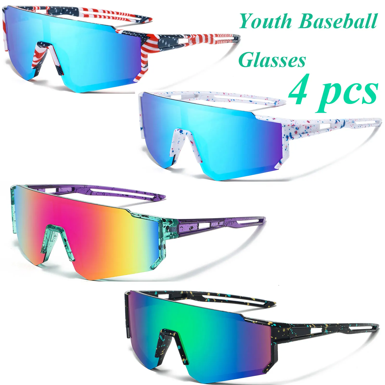 4 pcs/lot Age 5-18 Kids Youth Boys Girls Baseball Sunglasses Sport Cycling Glasses Outdoor Bike Bicycle Goggles Child Eyewear
