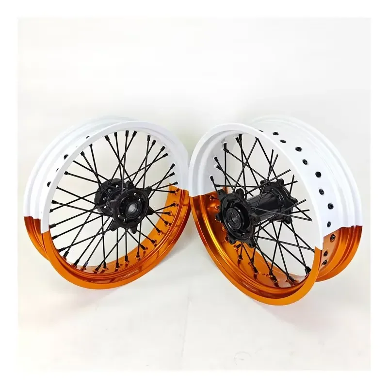 【2026 New Design】 17*3.5 17*5.0 Inch Fit EXC SXF XCW Supermoto Wheels Bi-color White and Orange Motorcycle Accessories