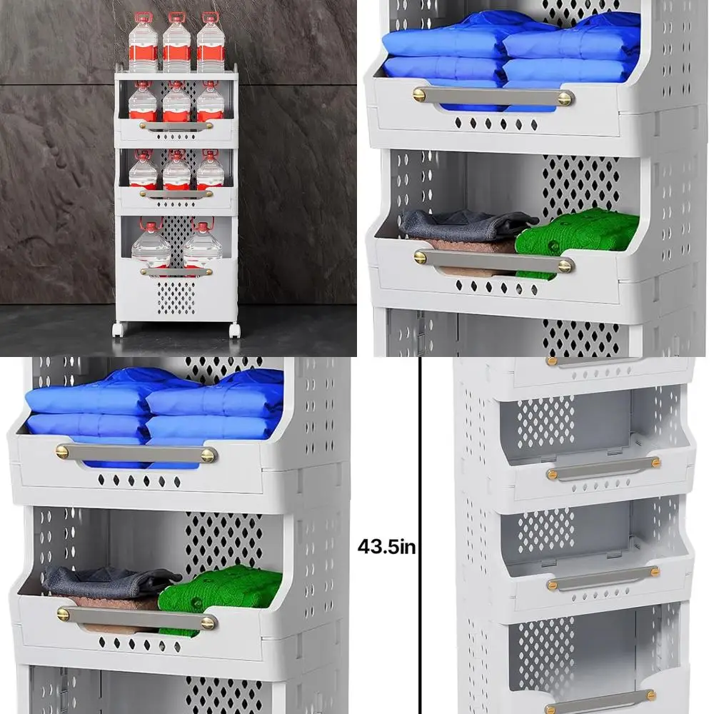 

Корзина для белья на колесиках, складная тележка для хранения на кухне, штабелируемые контейнеры для организации одежды