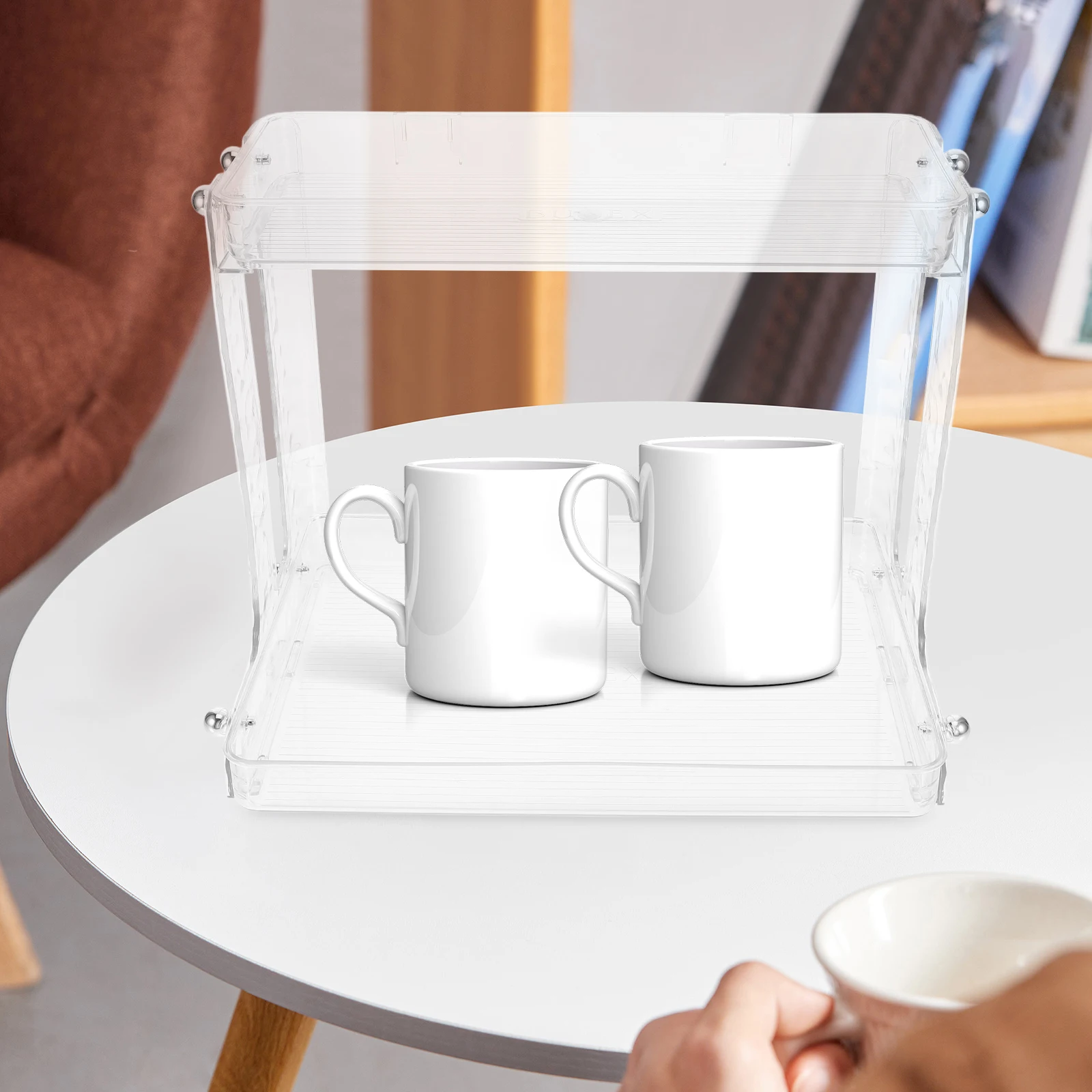 

Double Tier Desktop ganizer Large Capacity Cup Holder Transparent Office Home Counter Storage Rack Coffee Mug Water Bottle Place