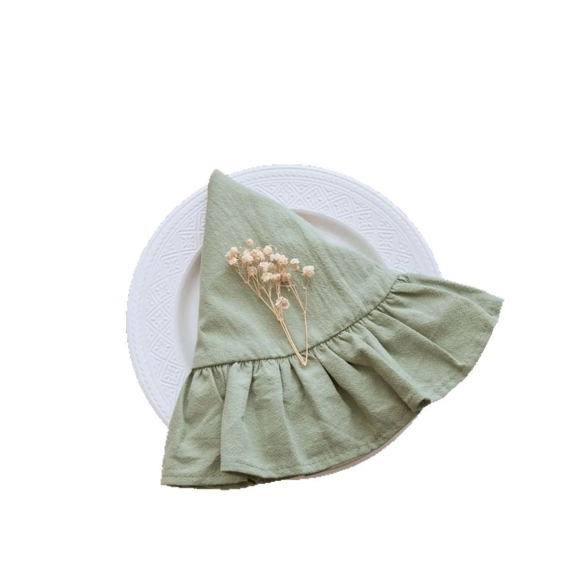 4PCS Sage green Cotton Ruffle Napkins Cloth Soft and Durable,For Festival Party Birthday Wedding Skitchen Dinner DecorS