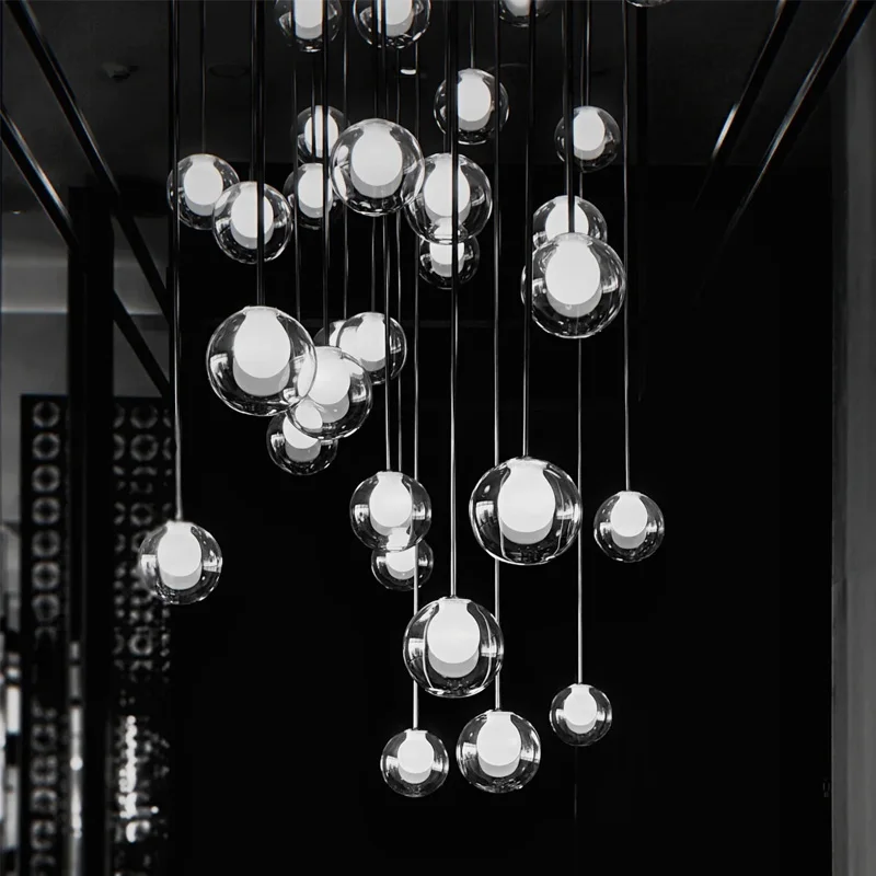 

French designer ceiling decoration chandelier, light luxury bubble glass lustre, living room, stairwell lighting