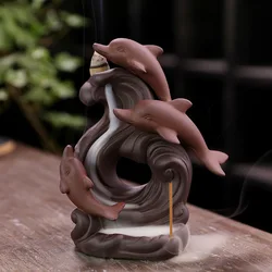 1pc, Dolphin Backflow Waterfall Incense Burner Incense Stick Burner Holder Home Desktop Ornament Home Decor (Without Incense)